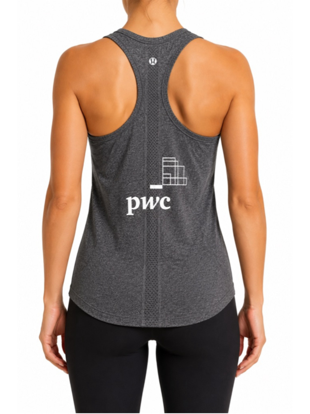 Lululemon Swiftly Racerback Tank PWC Logo Sz 6 Heathered Gray EUC